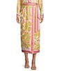 Antonio Melani Clio Satin Printed Wrap Coordinating Skirt, Color:Pink/Green - Image 1