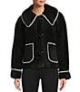 Antonio Melani Collared Long Sleeve Contrast Stitching Shearling Teddy Jacket - Image 1