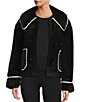 Antonio Melani Collared Long Sleeve Contrast Stitching Shearling Teddy Jacket - Image 2
