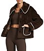 Antonio Melani Collared Long Sleeve Contrast Stitching Shearling Teddy Jacket, Color:Chocolate - Image 1