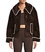 Antonio Melani Collared Long Sleeve Contrast Stitching Shearling Teddy Jacket, Color:Chocolate - Image 2