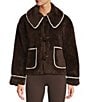 Antonio Melani Collared Long Sleeve Contrast Stitching Shearling Teddy Jacket, Color:Chocolate - Image 3