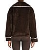 Antonio Melani Collared Long Sleeve Contrast Stitching Shearling Teddy Jacket, Color:Chocolate - Image 4