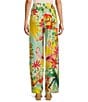 Antonio Melani Collins Tropical Fruit Print Coordinating Linen Wide Leg Pants, Color:Flamingo - Image 2