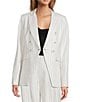 Antonio Melani Coordinating Aurora Linen Stripe Notch Lapel Set-In Sleeve Jacket, Color:Ivory/Black - Image 1