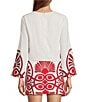 Antonio Melani Coordinating Edina Printed Linen Blend Round Neck Long Sleeve Blouse, Color:Red Scroll - Image 2