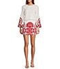 Antonio Melani Coordinating Edina Printed Linen Blend Round Neck Long Sleeve Blouse, Color:Red Scroll - Image 3