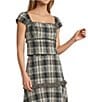 Antonio Melani Coordinating Gretchen Square Neck Short Sleeve Plaid Blouse, Color:Black/Cream - Image 1
