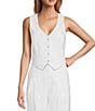 Color:White - Image 1 - Coordinating Melinda V-Neck Linen Blend Vest