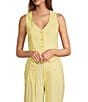 Antonio Melani Coordinating Melinda V-Neck Linen Blend Vest, Color:Butter - Image 1