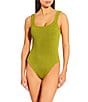 Antonio Melani Crinkle Classic Square Neck Tank One Size One Piece Swimsuit, Color:Avocado - Image 1