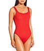 Antonio Melani Crinkle Classic Square Neck Tank One Size One Piece Swimsuit, Color:Tomato - Image 1