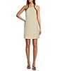 Antonio Melani Cyan Linen Blend Halter Neck Sleeveless A-Line Dress, Color:Ecru/Black - Image 1