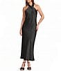 Antonio Melani Darah Black Satin Halter Neck Sleeveless Midi Dress - Image 1