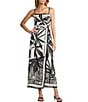 Antonio Melani Destiny Palm Printed Linen Square Neck Sleeveless Dress, Color:Black Palm - Image 1