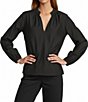 Antonio Melani Doris V-Neck Long Sleeve Elastic Cuff Blouse, Color:Black - Image 1