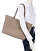 Color:Tan - Image 4 - East West Large Leather Tote Bag