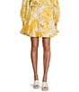Color:Yellow Floral - Image 1 - Edie Floral Belted Side Seam Pocket Coordinating A-Line Skirt