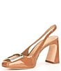 Color:Ibiza Nude - Image 4 - Elisa Ornament Buckle Detail Patent Leather Slingback Dress Pumps