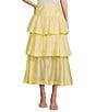 Color:Pale Yellow - Image 1 - Elvira High Rise Tiered Coordinating A-Line Midi Skirt