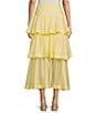 Color:Pale Yellow - Image 2 - Elvira High Rise Tiered Coordinating A-Line Midi Skirt