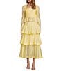 Color:Pale Yellow - Image 3 - Elvira High Rise Tiered Coordinating A-Line Midi Skirt