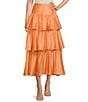 Color:Apricot - Image 1 - Elvira High Rise Tiered Coordinating A-Line Midi Skirt