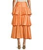 Color:Apricot - Image 2 - Elvira High Rise Tiered Coordinating A-Line Midi Skirt