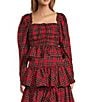 Antonio Melani Elvira Plaid Tie Square Neck Long Puffed Sleeve Blouse, Color:Red Tartan - Image 1