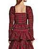 Antonio Melani Elvira Plaid Tie Square Neck Long Puffed Sleeve Blouse, Color:Red Tartan - Image 2