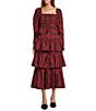 Antonio Melani Elvira Plaid Tie Square Neck Long Puffed Sleeve Blouse, Color:Red Tartan - Image 3