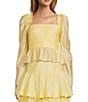 Color:Pale Yellow - Image 1 - Elvira Halter Tie Square Neck Long Puffed Sleeve Shirred Coordinating Blouse