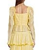 Color:Pale Yellow - Image 2 - Elvira Halter Tie Square Neck Long Puffed Sleeve Shirred Coordinating Blouse