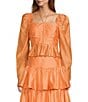 Color:Apricot - Image 1 - Elvira Halter Tie Square Neck Long Puffed Sleeve Shirred Coordinating Blouse