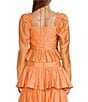 Color:Apricot - Image 2 - Elvira Halter Tie Square Neck Long Puffed Sleeve Shirred Coordinating Blouse