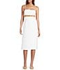 Color:White - Image 1 - Eos Crinkle Gauze Cut Out Beaded Square Neck Sleeveless Sheath Midi Dress