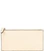 Color:Bone - Image 1 - E/W Textured Leather Flat Zip Credit Card Wallet