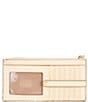 Color:Bone - Image 2 - E/W Textured Leather Flat Zip Credit Card Wallet
