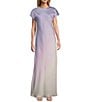 Antonio Melani Fallon Printed Satin Ombre Boat Neck Short Sleeve Long Slip Dress, Color:Lilac/Silver - Image 1