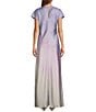 Antonio Melani Fallon Printed Satin Ombre Boat Neck Short Sleeve Long Slip Dress, Color:Lilac/Silver - Image 2