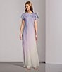 Antonio Melani Fallon Printed Satin Ombre Boat Neck Short Sleeve Long Slip Dress, Color:Lilac/Silver - Image 4