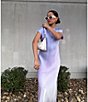 Antonio Melani Fallon Printed Satin Ombre Boat Neck Short Sleeve Long Slip Dress, Color:Lilac/Silver - Image 5