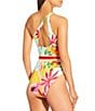 Antonio Melani Flamingos Ribbon Belt Cut Out One Shoulder One Piece Swimsuit, Color:Multi - Image 2