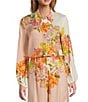 Antonio Melani Flynn Floral Print Coordinating Linen Blend Collar Neck Long Sleeve Button Down Blouse, Color:Peach Floral - Image 1