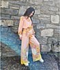 Antonio Melani Flynn Floral Print Coordinating Linen Blend Collar Neck Long Sleeve Button Down Blouse, Color:Peach Floral - Image 5