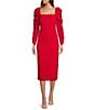 Color:Cherry - Image 1 - Francine Square Neck Long Ruched Sleeve Dress