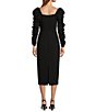 Color:Black - Image 2 - Francine Square Neck Long Ruched Sleeve Dress