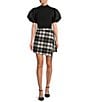 Antonio Melani Georgie Woven Brushed Plaid Fringe High Rise Wrap Front Mini A-Line Skirt, Black/Cream - Image 3