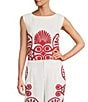 Antonio Melani Goldie Linen Blend Round Neck Sleeveless Coordinating Blouse, Color:Red Scroll - Image 1