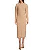 Antonio Melani Greer Wool Blend Knit Crew Neck Long Sleeve Midi Sheath Dress, Color:Camel - Image 1